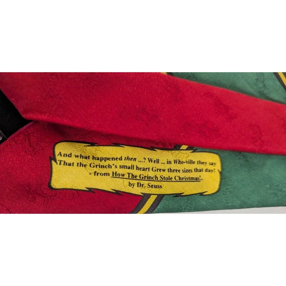 Y2K Dr Seuss The Grinch Characters Christmas Holiday Tie 100% Silk 58x4